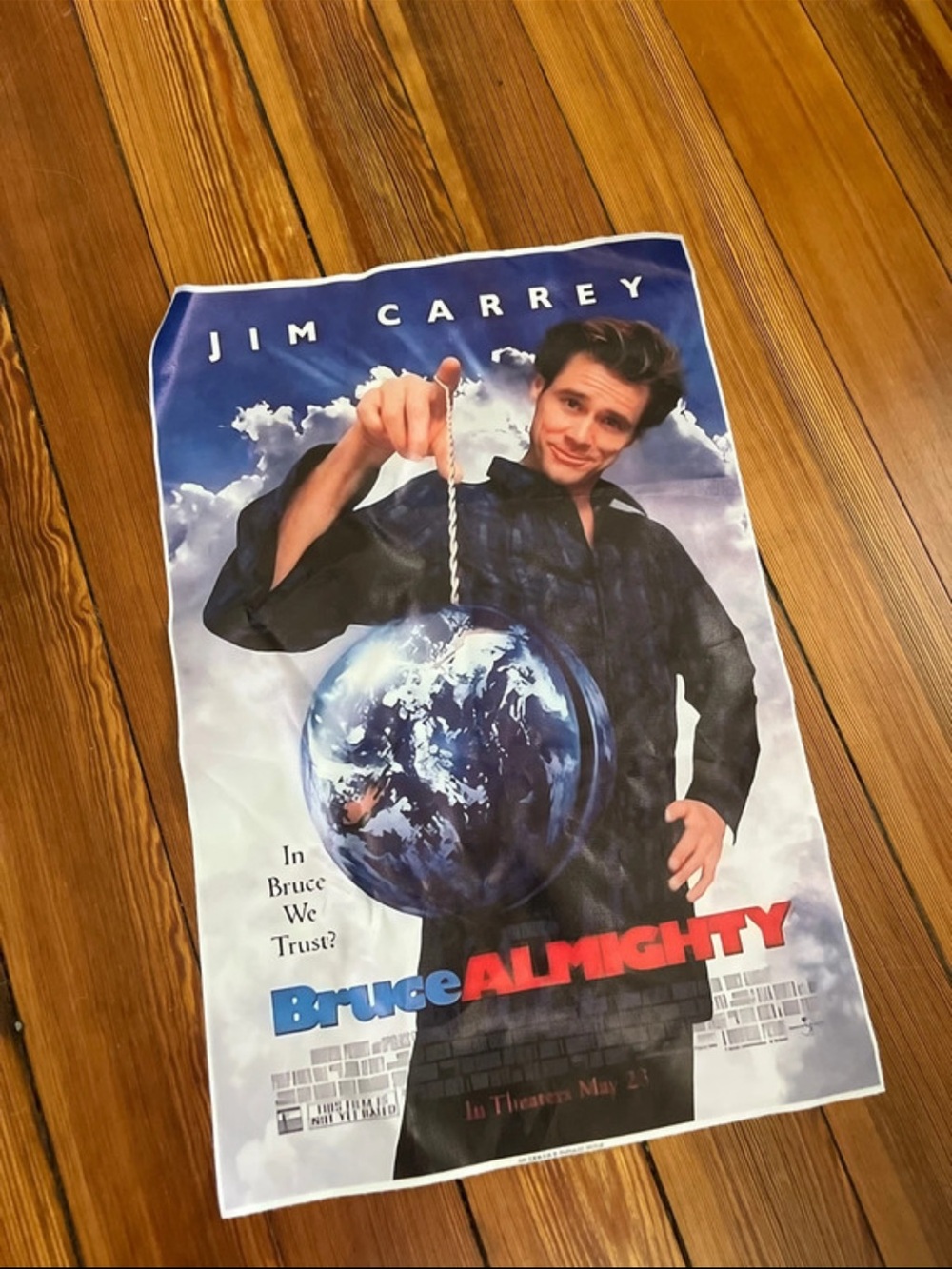 Bruce Almighty Movie Poster Throw Rug - Blue, White, Black